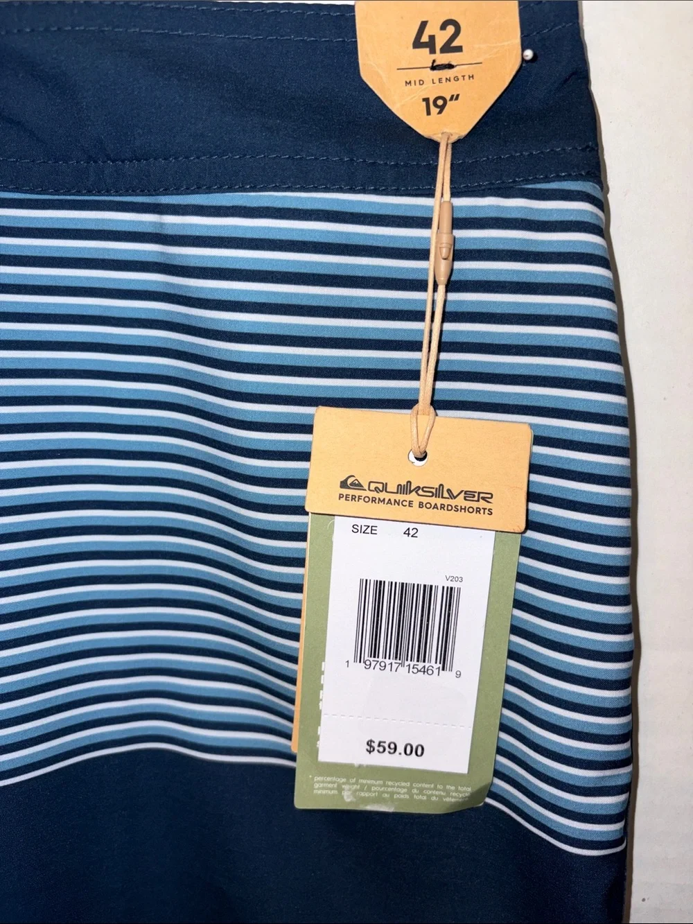 Quiksilver Men’s Navy and Light Blue Striped Boardshorts